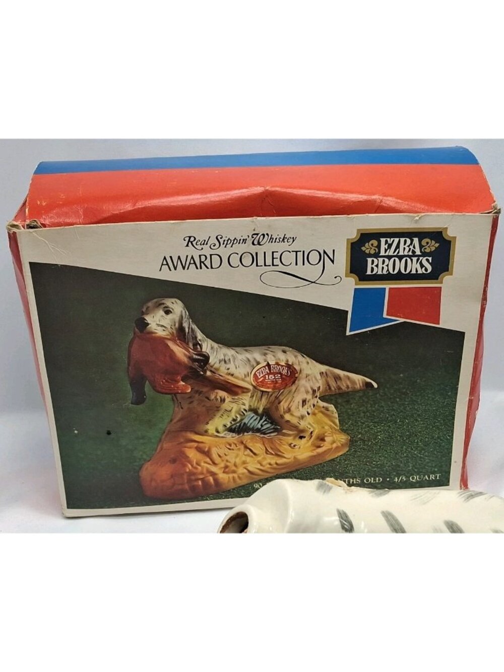 Vintage Ezra Brooks English Setter Hunting Dog Pheasant Whiskey Decanter Empty
